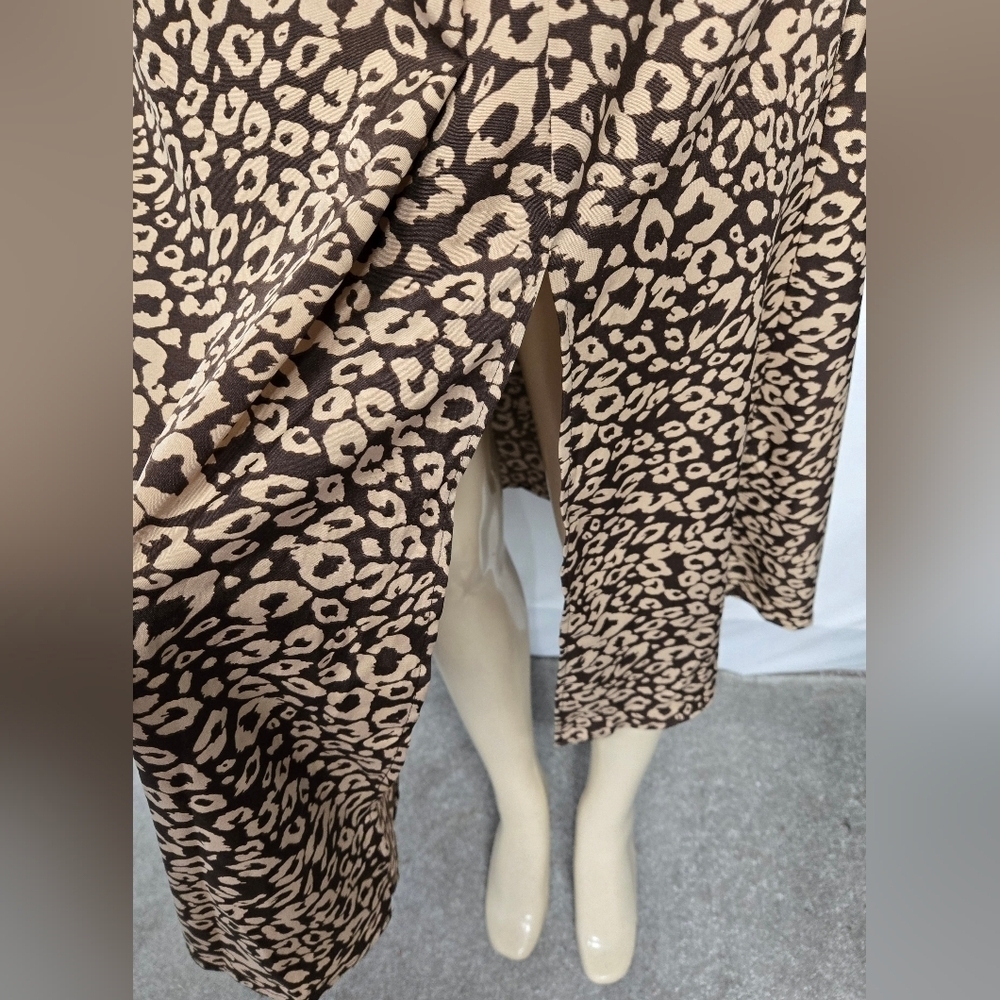 New Emery Rose L Skirt A Line Flowy Comfort High Vent Slit Brown Beige - Picture 6 of 9